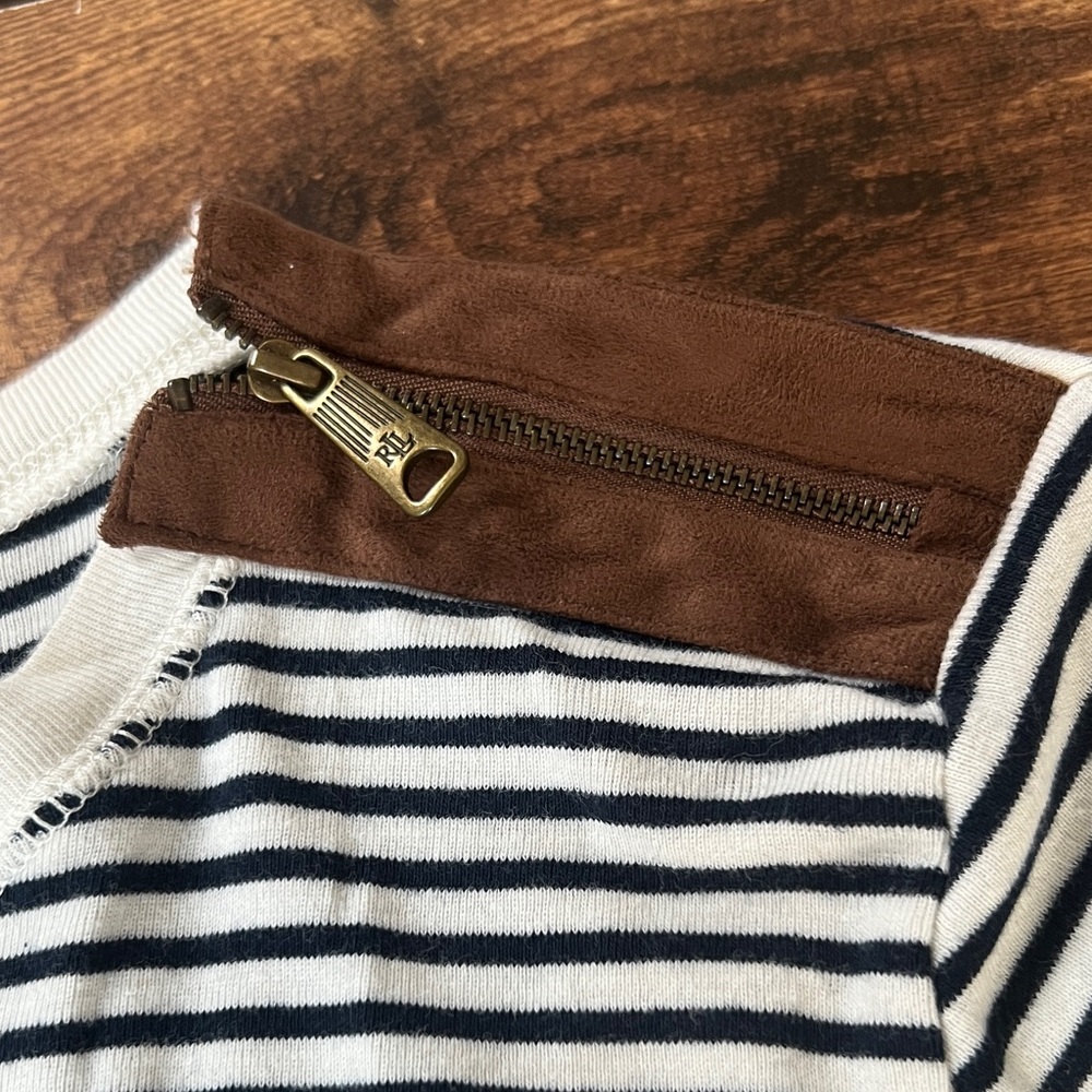 Lauren Ralph Lauren Navy Striped Long Sleeve with Brown Patches - Picture 5 of 9